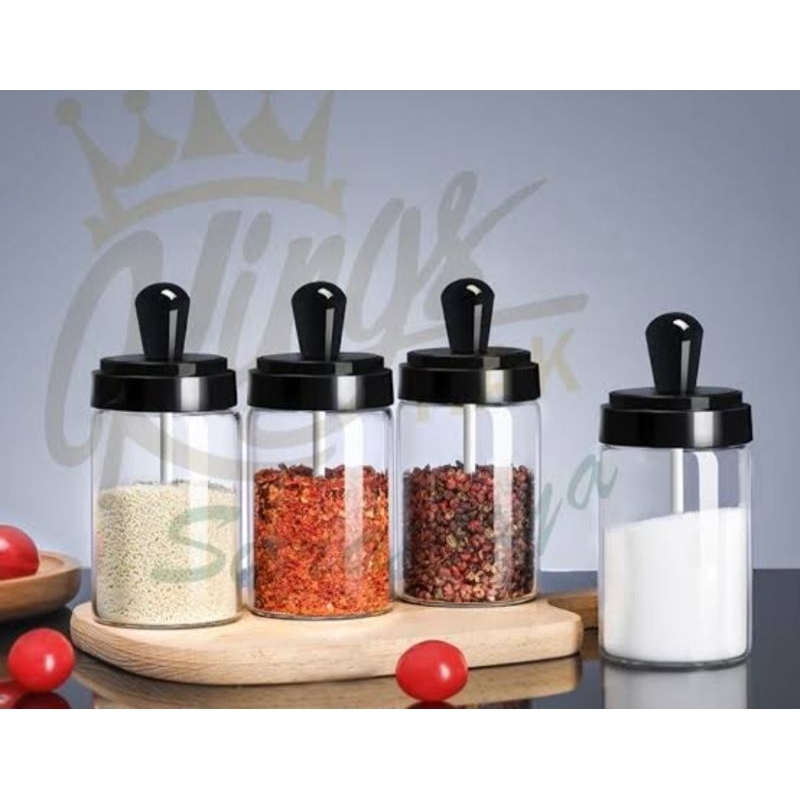 botol bumbu kaca tempat wadah bumbu dapur+sendok