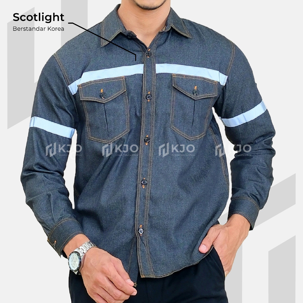 Wearpack Safety Jeans Kemeja Safety Proyek Lengan Panjang Bahan American Drill Pria Wanita - Wearpac