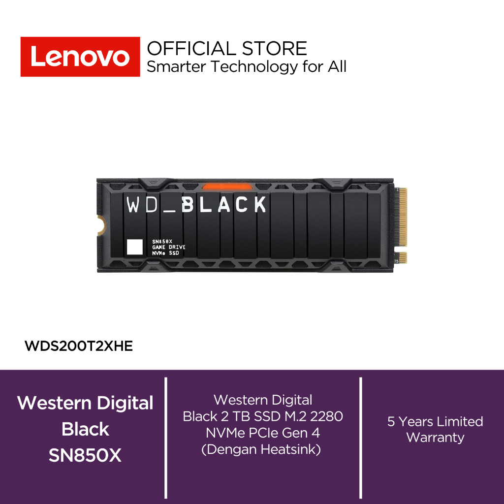 Western Digital WD Black SN850X 2TB SSD M.2 2280 NVMe PCIe Gen 4 With Heatsink (dengan heatsink, khu
