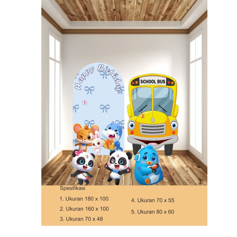 DEKORASI ULANG TAHUN TEMA BABY BUS / BACKDROP ULANG TAHUN BABY BUS / STANDING KARAKTER ULTAH BABY BU