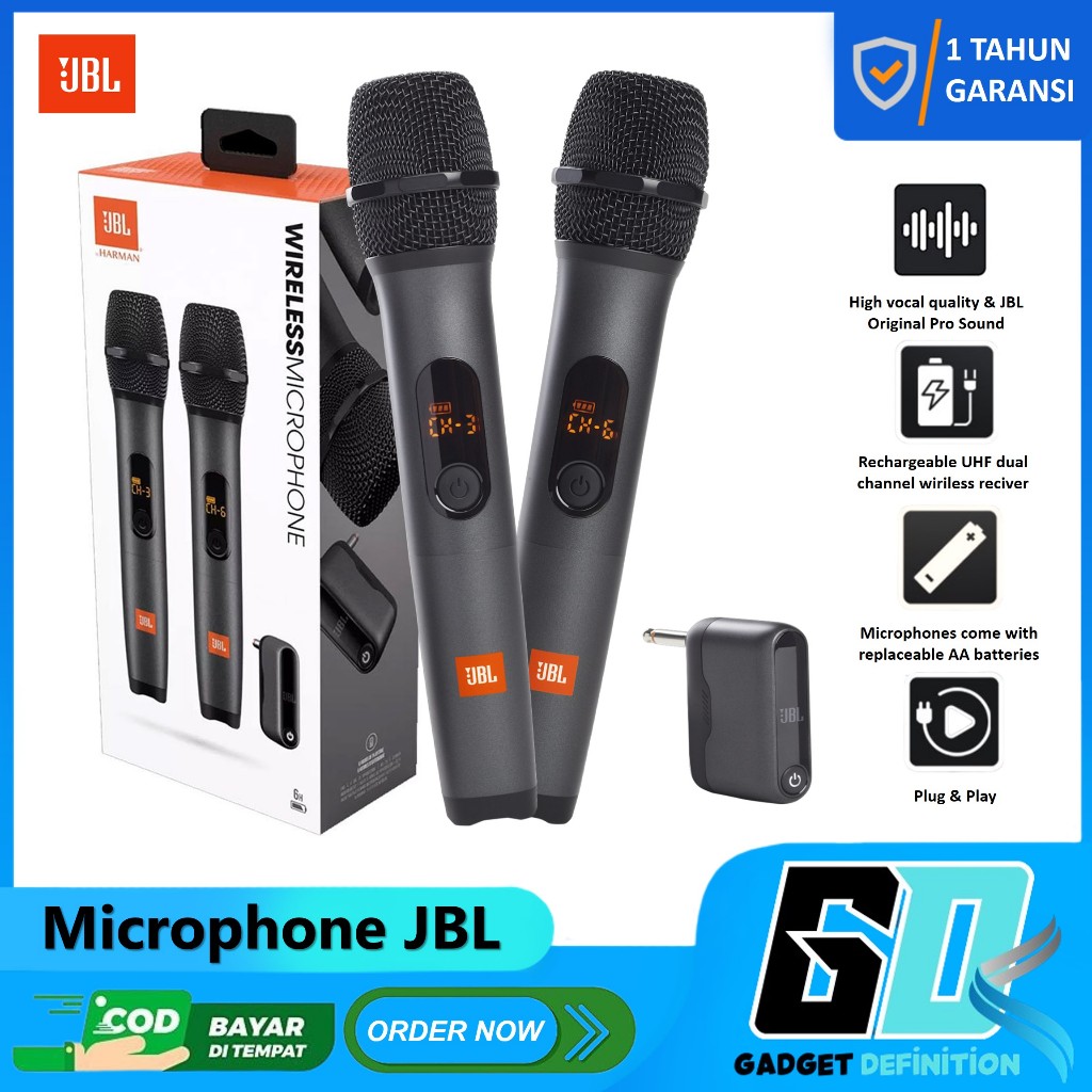 JBL Microphone Wireless 2 Mic Profesional Mic Karaoke With Receiver For Karaoke Original