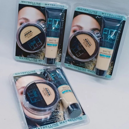 Maybelline fit me set 2in1 ( foundation & powder ) fit me poreless mette