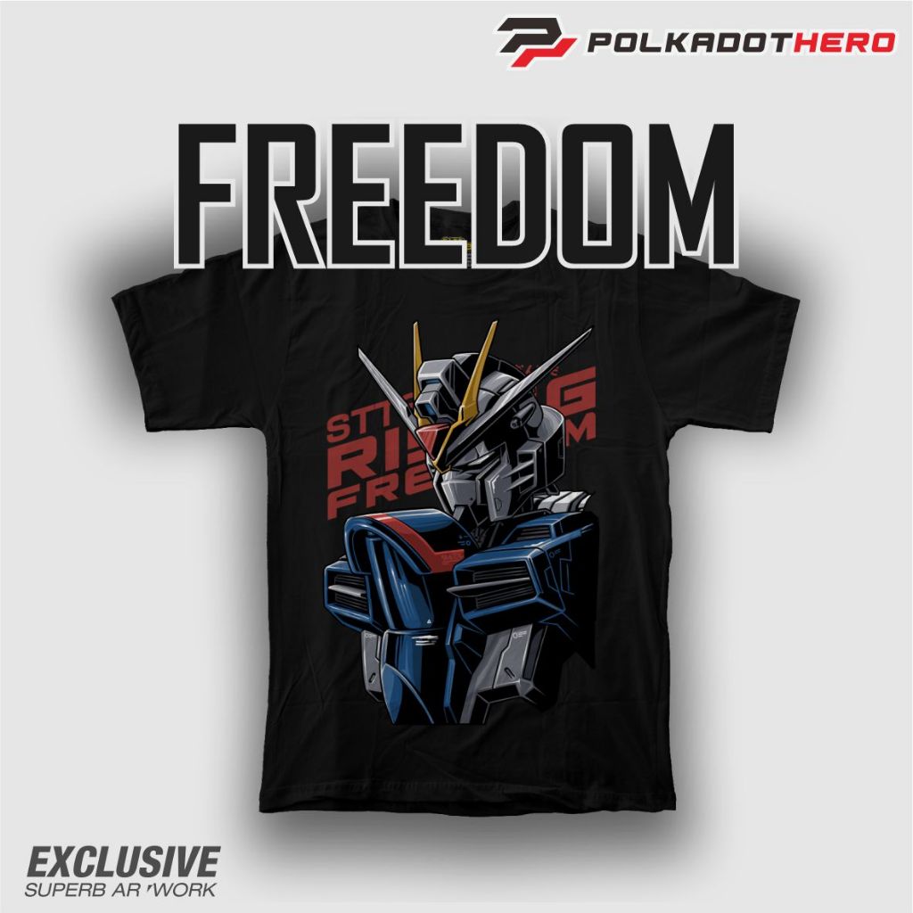 KAOS PRIA ROBOT GUNDAM FREEDOM POLKADOT HERO BIG SIZE | COTTON COMBED 24S