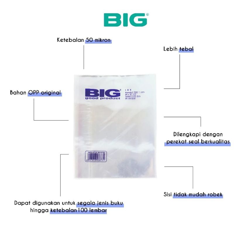 

BIG sampul buku plastik OPP tebal 50 mikron ( 1pack isi 25 pcs)