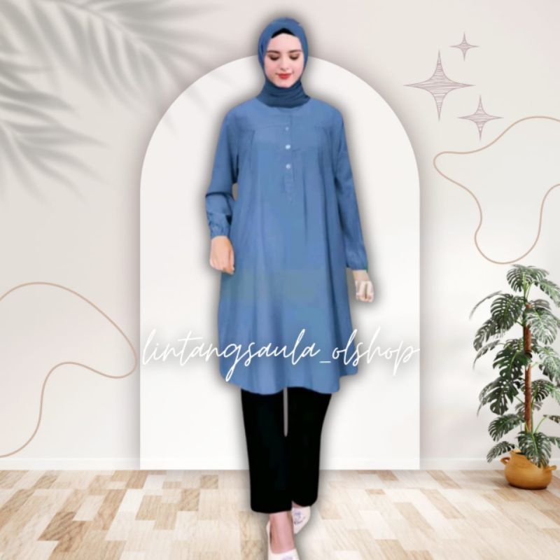 Tunik polos viscose jumbo biru jeans