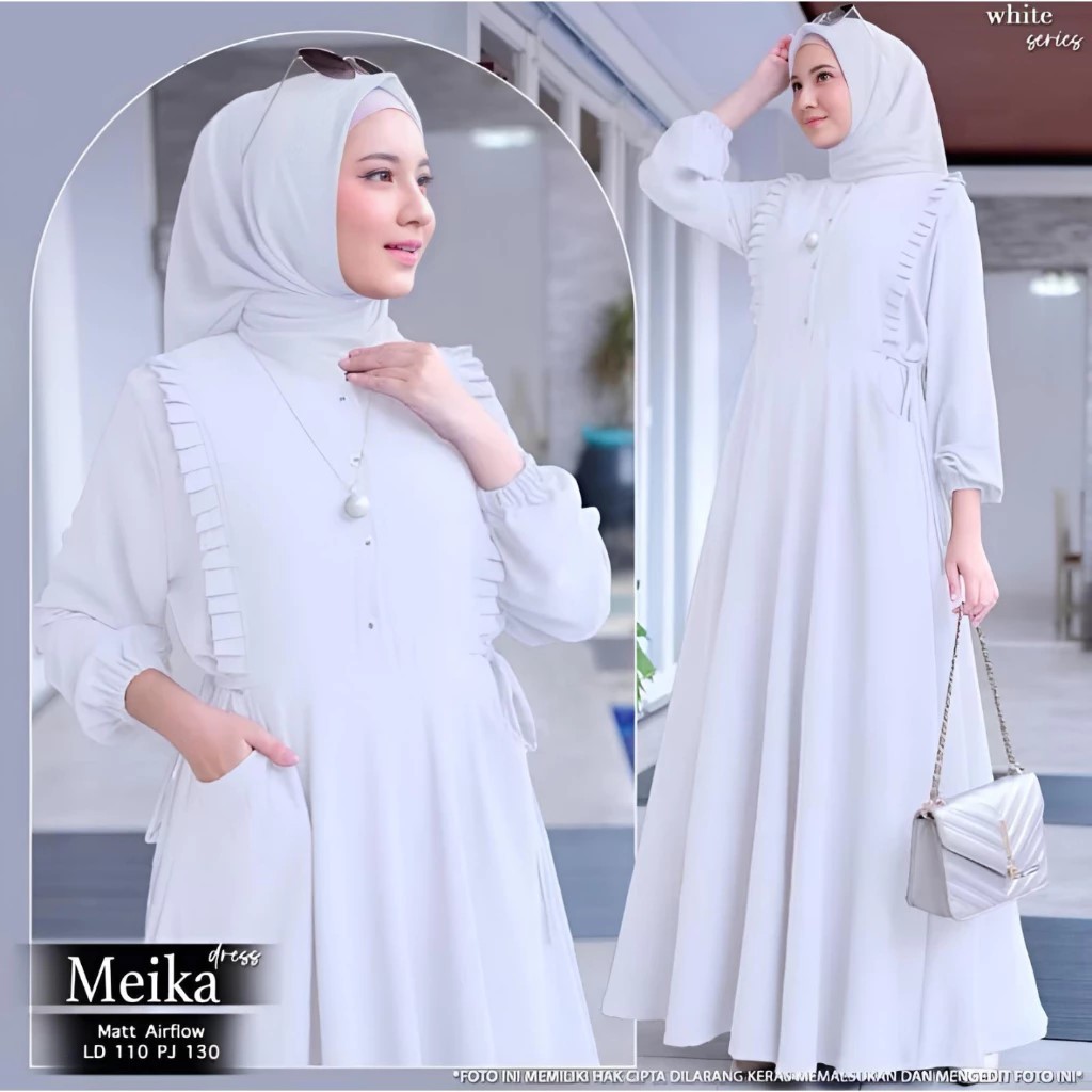 Gamis Putih Manasik Haji Wanita Polos Crinkle Airflow