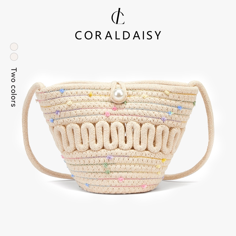 New Deals Coraldaisy Tas Wanita 2025 Tas Anyaman Tas Selempang Tombol Mutiara Sling Bag Tas Kecil