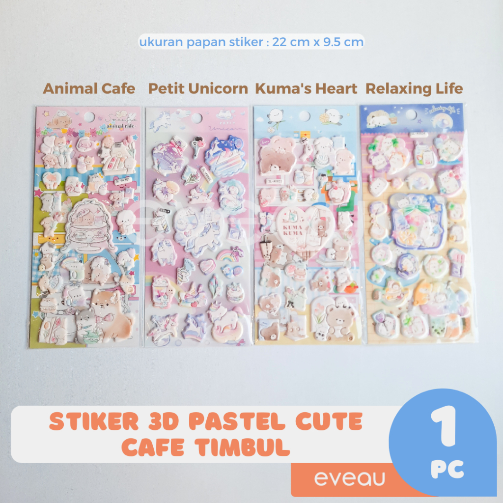 

Sticker 3D Pastel Cute Cafe Stiker Timbul Anak Dekorasi Kreatifitas Tempel Beruang Unicorn Kue Dessert Anjing Kucing Landak
