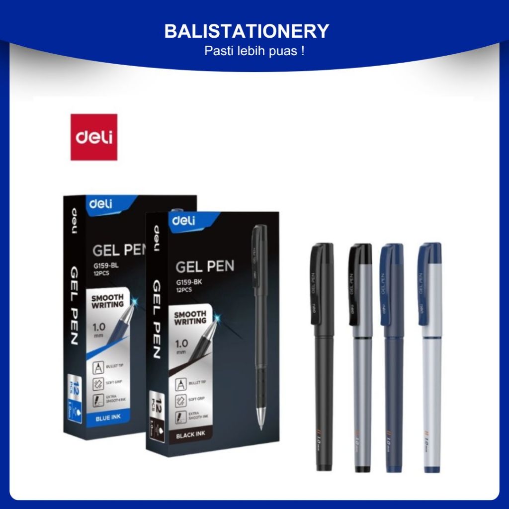 

Pulpen Gel /pena gel Deli EG159-BK & EG159-BL Soft Grip 1.0mm – Tinta Hitam & biru