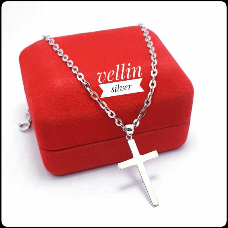 KALUNG SALIB PERAK 925 KALUNG LAPIS EMAS PUTIH PRIA LIONTIN SALIB POLOS