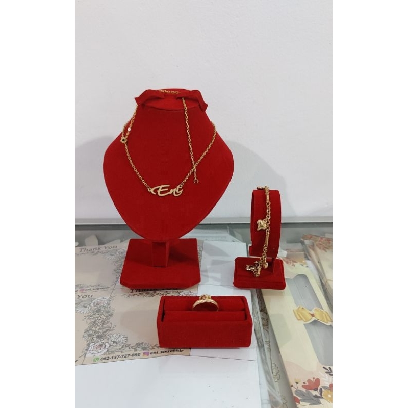 Display Perhiasan, untuk Seserahan, satu set tempat kalung, cincin anting gelang