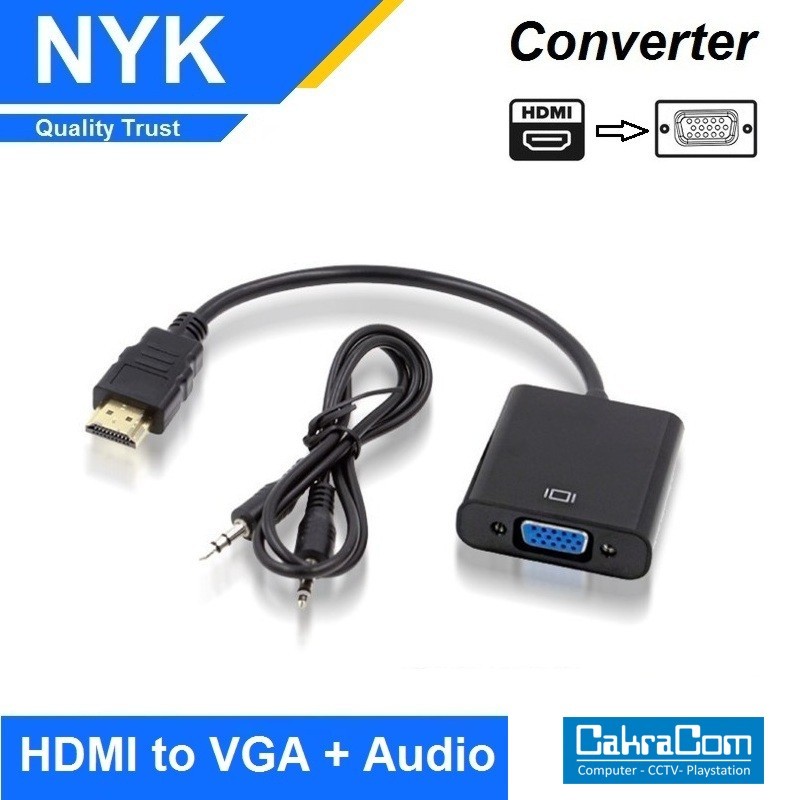 NYK Converter Cable HDMI to port VGA / SAMBUNGAN HDMI TO VGA + AUDIO / CONNECTOR HDMI TO VGA