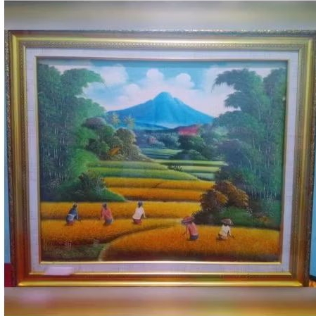 lukisan panen padi full pigura besar bagus pajangan dinding