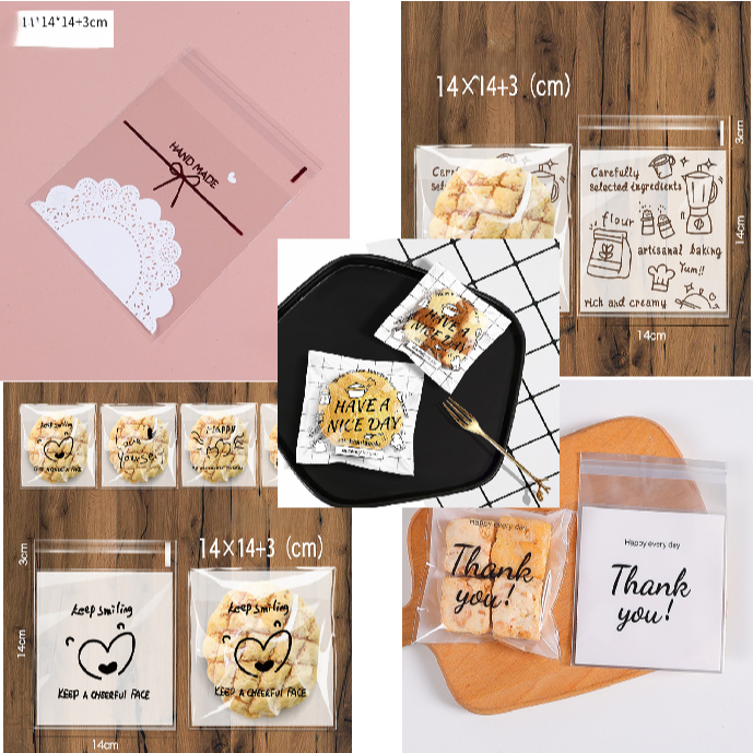 

Plastik OPP 100pcs cookies uk. 14x14 cm / Plastik Nastar / Plastik Snack kue bolu plastik perekat seal