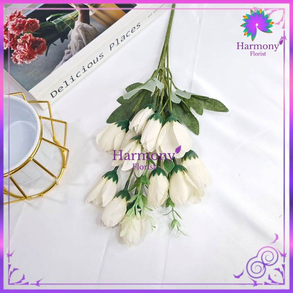 Bunga mawar mini Tulip cabang 13 - Imitasi mawar tulip artificial bunga mawar plastik (NK-31)