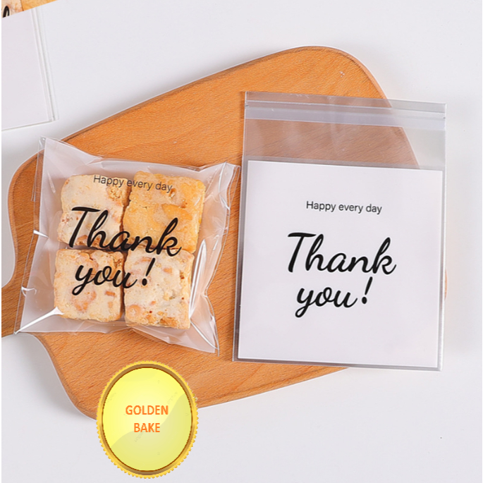 

GBake Plastik OPP 100pcs cookies THANKYOU uk. 14x14 cm / Plastik Nastar / Plastik Snack kue bolu plastik perekat seal