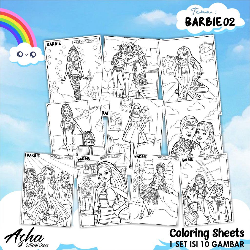 

KERTAS GAMBAR UNTUK ANAK - LEMBAR MEWARNAI ANAK 1 SET ISI 10 LEMBAR GAMBAR BERBIE 02 UKURAN A4