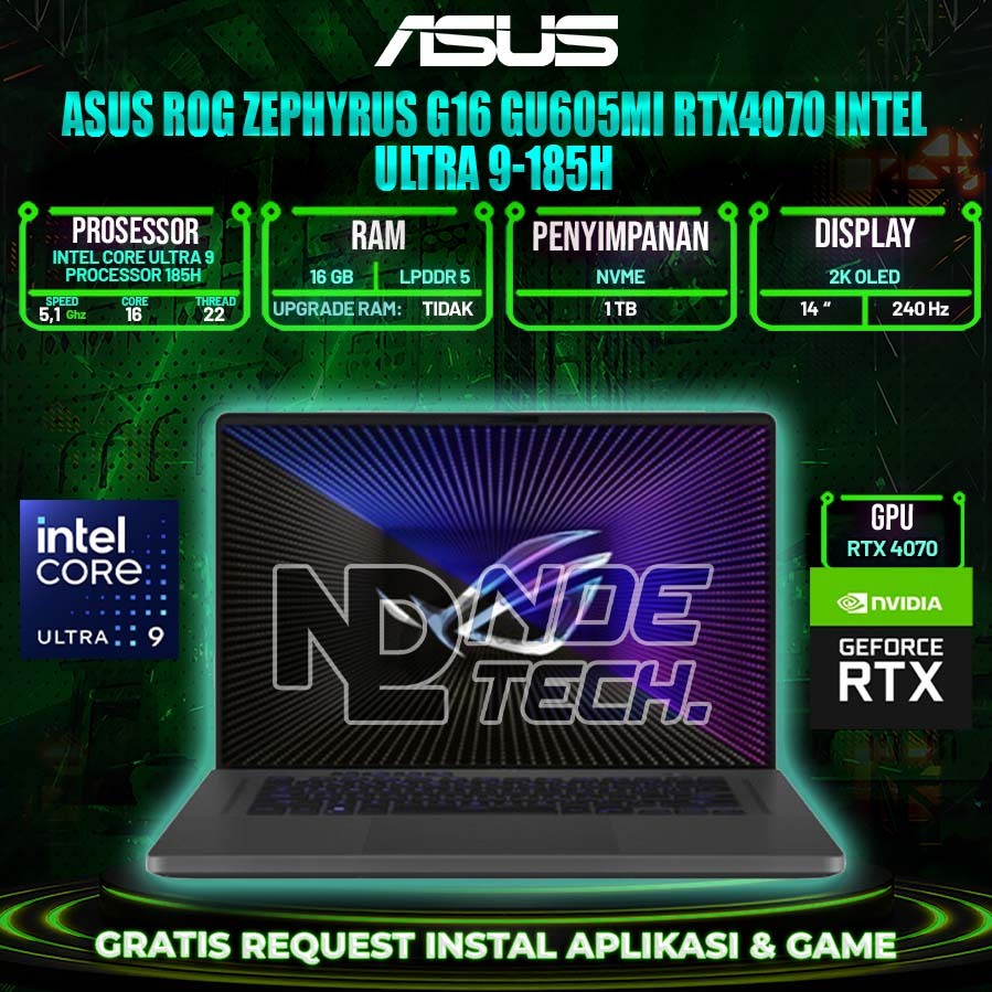ASUS ROG ZEPHYRUS G16 GU605MI RTX4070 INTEL ULTRA 9-185H