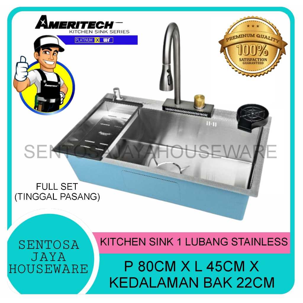 SINK CUCI PIRING 1 LUBANG STAINLESS  / WASTAFEL CUCI PIRING 1 LUBANG STAINLESS AMERITECH 80CMX45CM