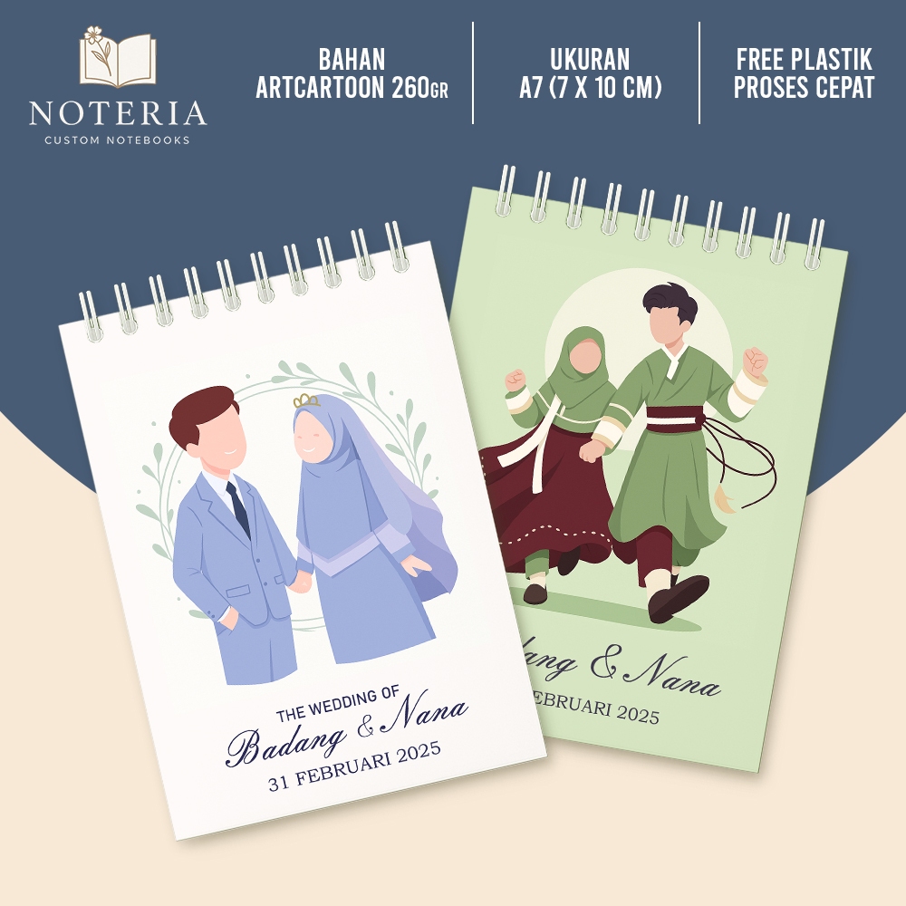 

Custom Souvenir Notebook Pernikahan A7 Karakter Weeding