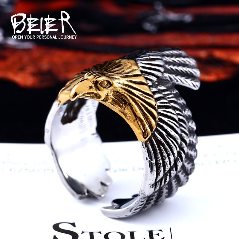 Cincin Elang Kepala Gold Beier Stainless Prem / Cincin Sayap Elang Premium Beier / Cinicin Burung El