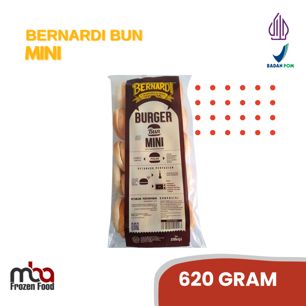

Bernardi Roti Burger Bun Mini Isi 20pcs /Roti /Burger /Bun /Wijen /Rotibakar /Camilan /Frozenfood /Snack /Patties /Kue