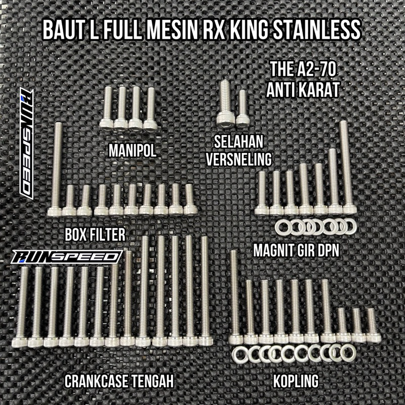 BAUT L FULL MESIN RX KING STAINLESS ANTI KARAT Baut kalter kopling dan magnit rx king stainless