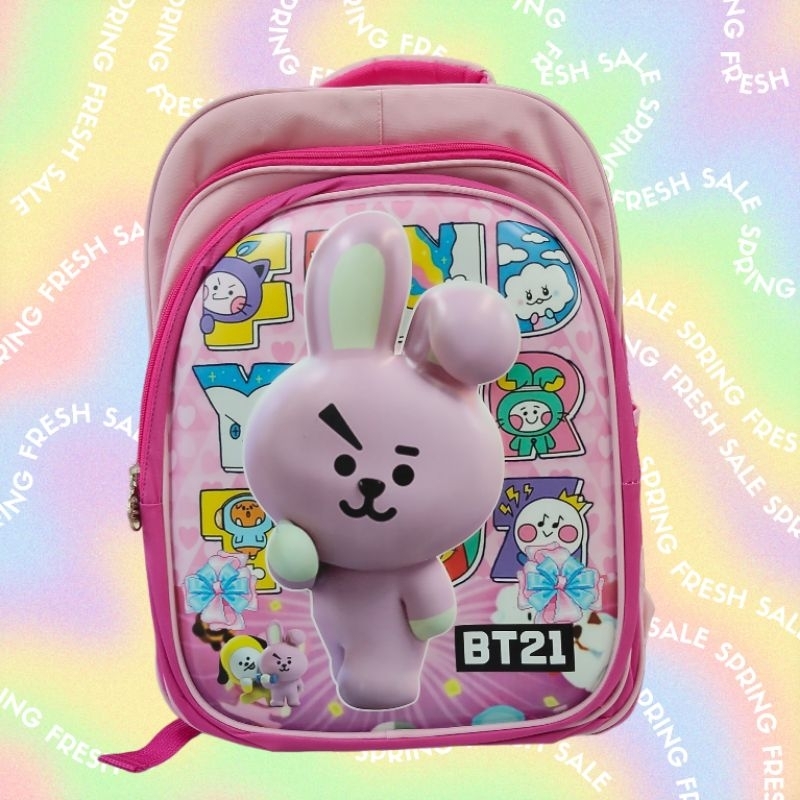 Tas Ransel Anak Karakter BT21 Gambar Bagian Depan Timbul
