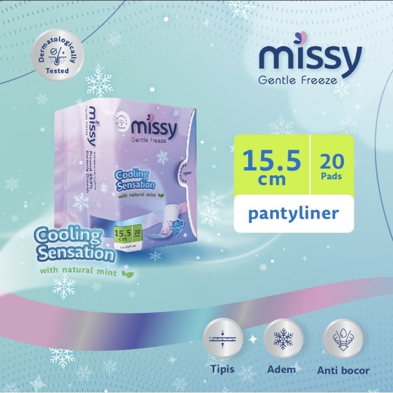 Pembalut MISSY GENTLY FREEZE PANTYLINER / Pembalut HERBAL Kesehatan Wanita Bersalin / 155mm 20 pads/