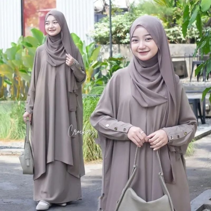 Setelan Rok Tunik Abaya Remaja Kekinian Terbaru Gamis Syar'i Wanita Dress Kekinian