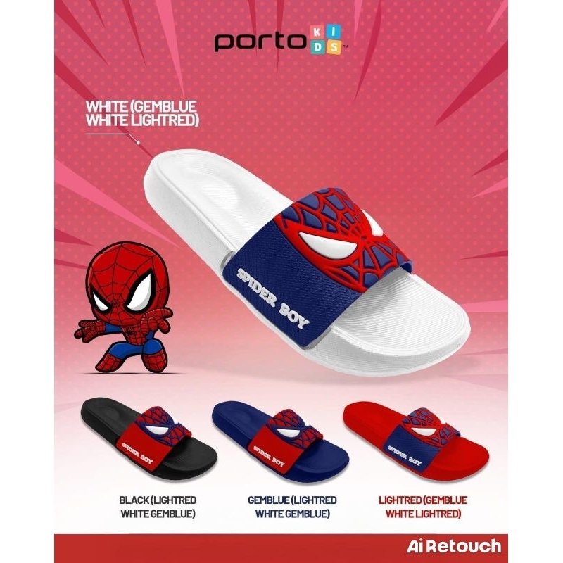 0144, sandal Porto, sandal Porto anak, sandal Porto anak spiderman, sandal Porto anak cowok sandal P
