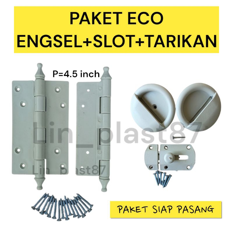 ZauKit PAKET ENGSEL + SLOT + TARIKAN PVC PLASTIK PINTU KAMAR MANDI ECO MURAH