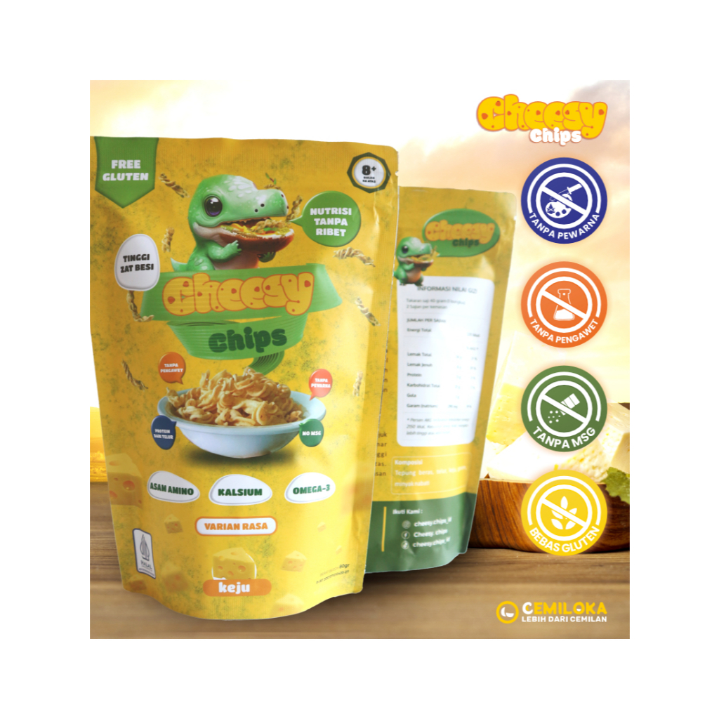 

CHEESY CHIPS ORIGINAL KEJU (80g) - CEMILAN SEHAT - NON MSG - ZIPLOCK