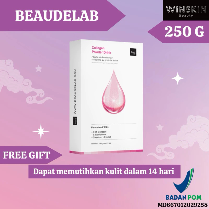 Beaudelab Premium Collagen Powder Drink 250gr | Asli Minuman Kolagen Pemutih Badan Cepat / Beaudelab