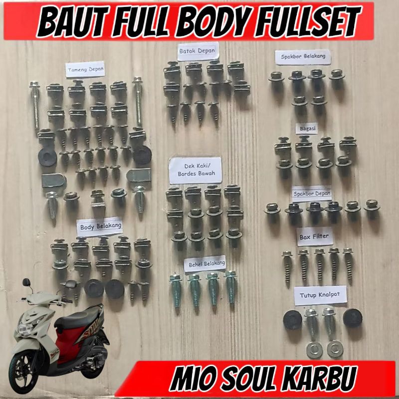 Baut Full Set Cover Body Yamaha Mio Soul karbu / Baut Full Body Mio soul karbu Lengkap