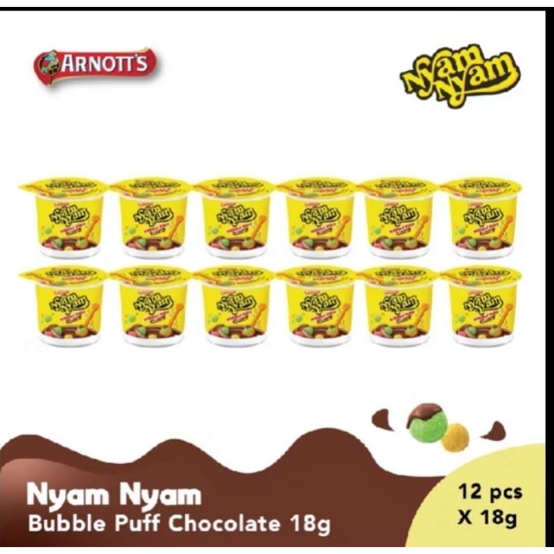 

NYAM NYAM BUBBLE PUFF CHOCOLATE 18gr ( 1 pack 12pcs )