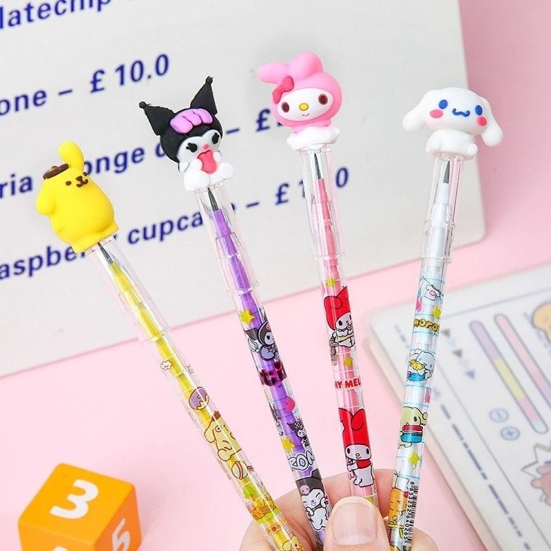 

RB (12 PCS) Pensil Susun Sanrio Kuromi Melody Cinnamoroll Purin BENSIA LANTU BISA DIISI ULANG PELURU