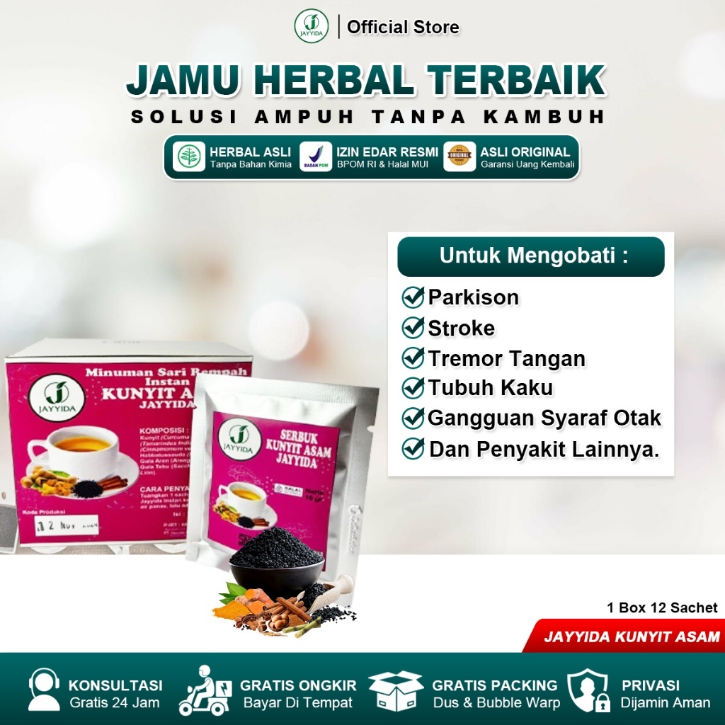 

Jayyida Kunyit Asam Herbal – Obat Tremor, Parkinson, Stroke, Tubuh Kaku, Gangguan Syaraf Alami