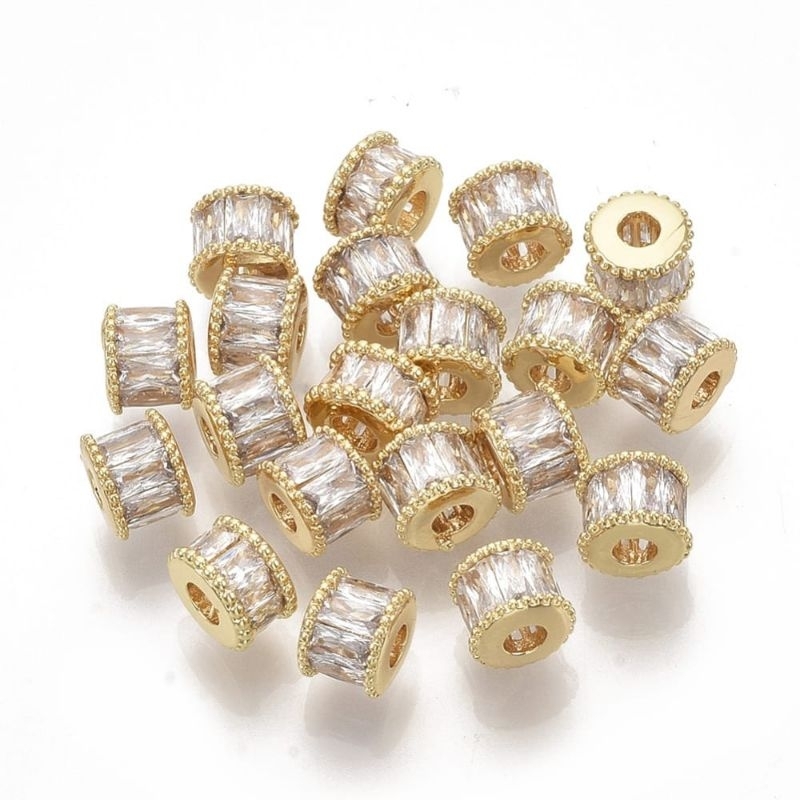 Brass pave micro pave cubic zirconia column beads