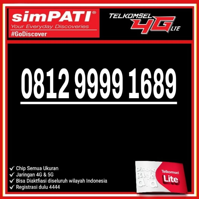 NOMOR CANTIK TELKOMSEL SIMPATI 4G LTE HOKI 1689 - O812 9999 1689