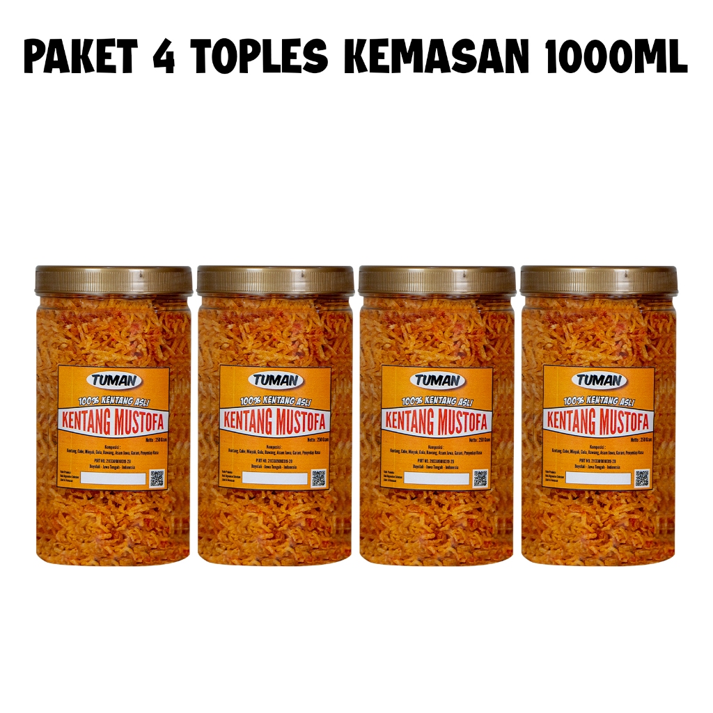 

Camilan Kering Kentang Mustofa Paket 4 Toples 1000ml Pedas Manis dan Original