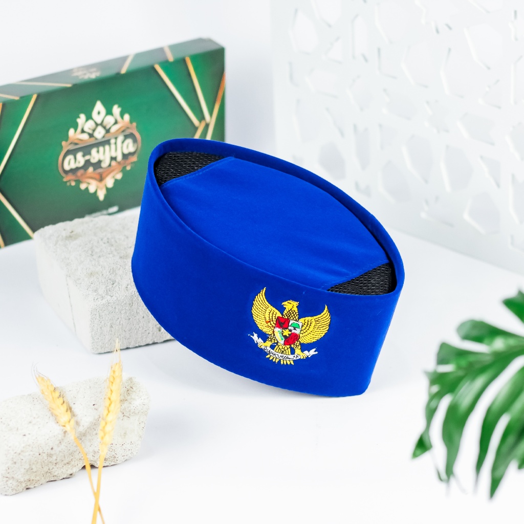 peci songkok kopiah warna biru bordir garuda (AC) berkualitas