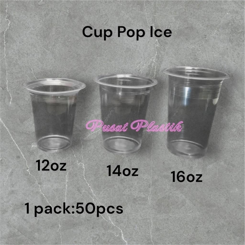 Gelas plastik PP cup 10oz 12oz 14oz 16oz LK popes popice