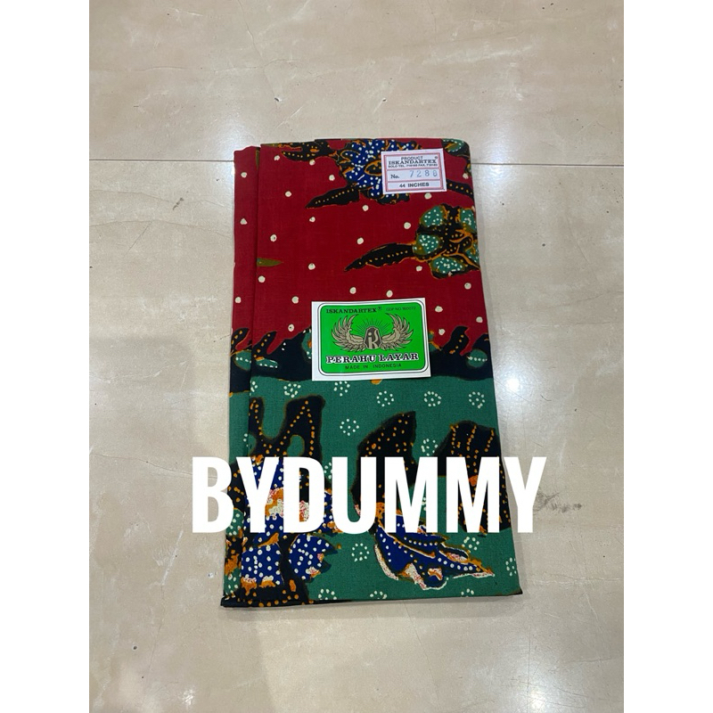 Sarung Batik Perempuan Iskandartex merk perahu layar belom dijahit motif madura hijau kombinasi mera