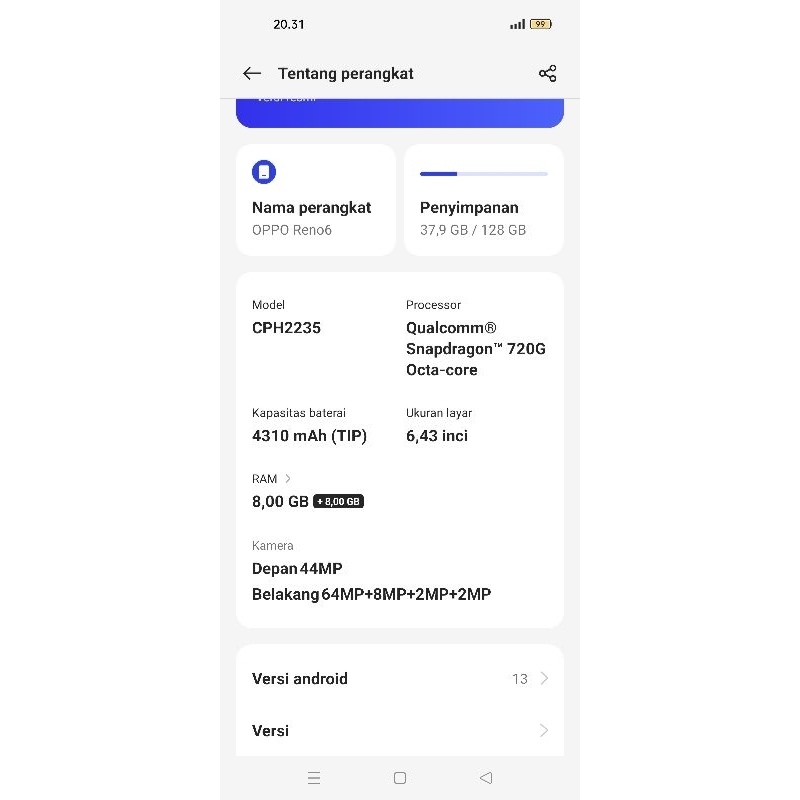 oppo reno 6 ram 8/128 seken normal garansi