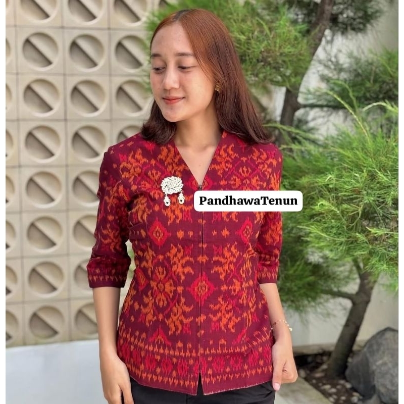 Ready Stok  Blazer Tenun Endek Bali Murah Resleting Lapis Furing / Outer Seragam Kantor / Atasan Wan