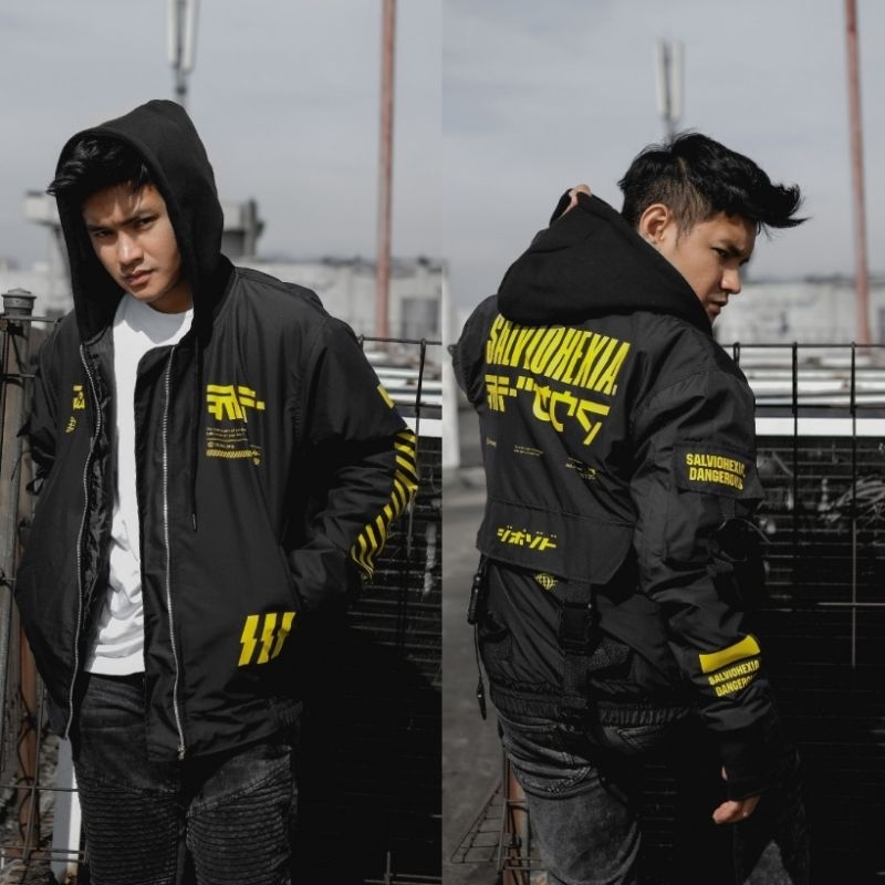 JAKET BOMBER HOODIE PRIA/WANITA JAKET HITAM PUTIH PARASUT TEBAL