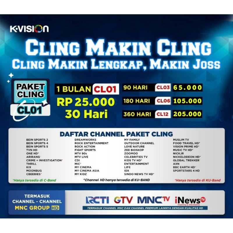 Paket Cling 1Bulan | TV Box K-Vision