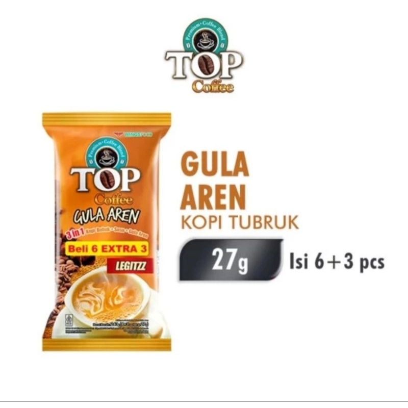

Top Coffee Gula Aren Kopi Tubruk 27 Gr (Isi 6 +3)