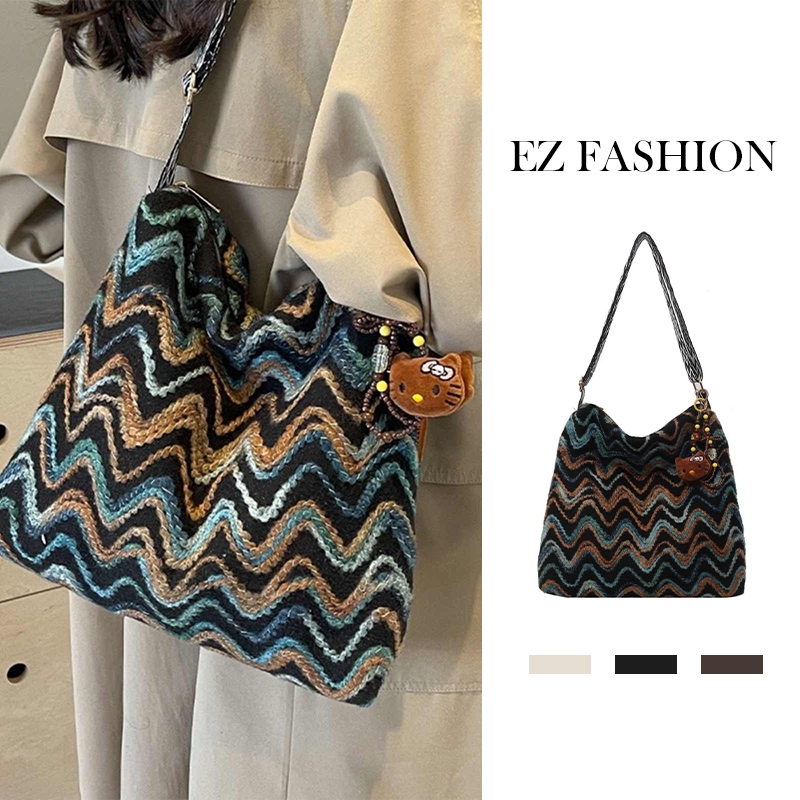 Tas Selempang Untuk Wanita Tas Bahu Kasual Tas Selempang Rajut Tote Bag Rajut Bunga Tas Bordir Donat